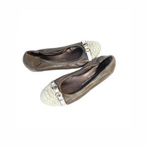 AGL Ballet Flats Size 8 Womens Size 38.5 Olive Leather Captoe